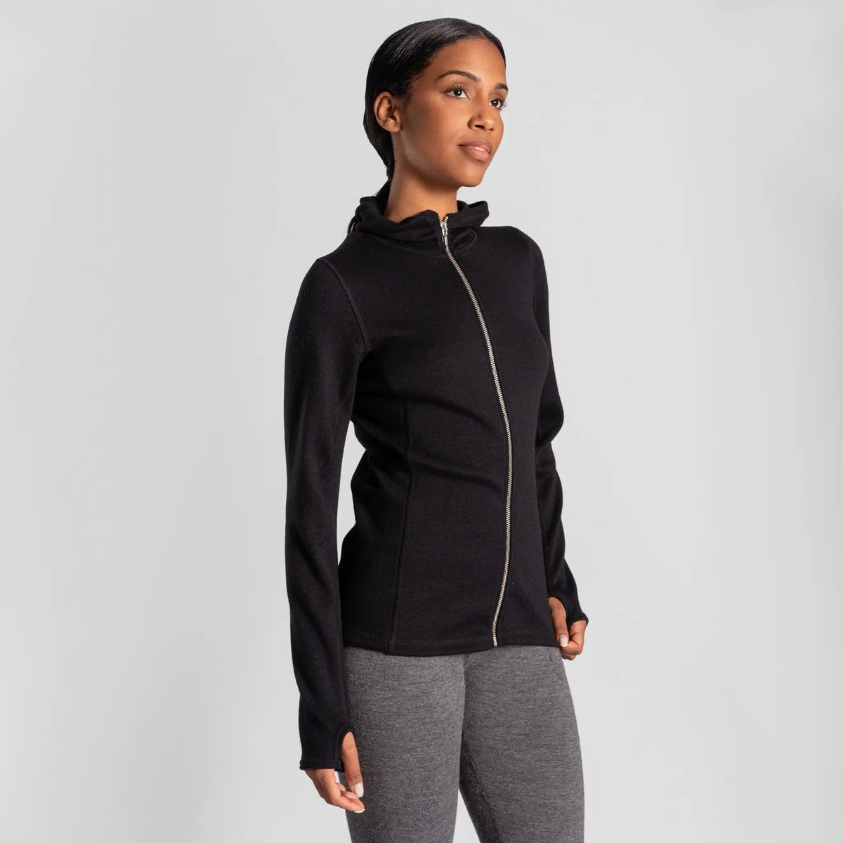 womens eco friendly hoodie jacket full zip color black