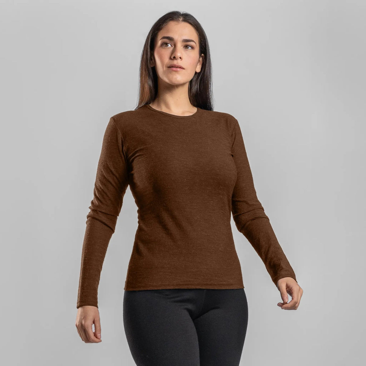 Women's Alpaca Wool Long Sleeve T-Shirt: 160 Ultralight color brown