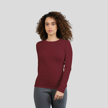 Women's Alpaca Wool Long Sleeve T-Shirt: 160 Ultralight color maroon