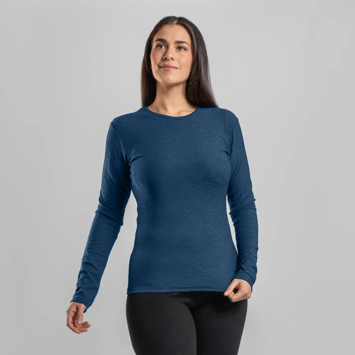 Women's Alpaca Wool Long Sleeve T-Shirt: 160 Ultralight color natural blue