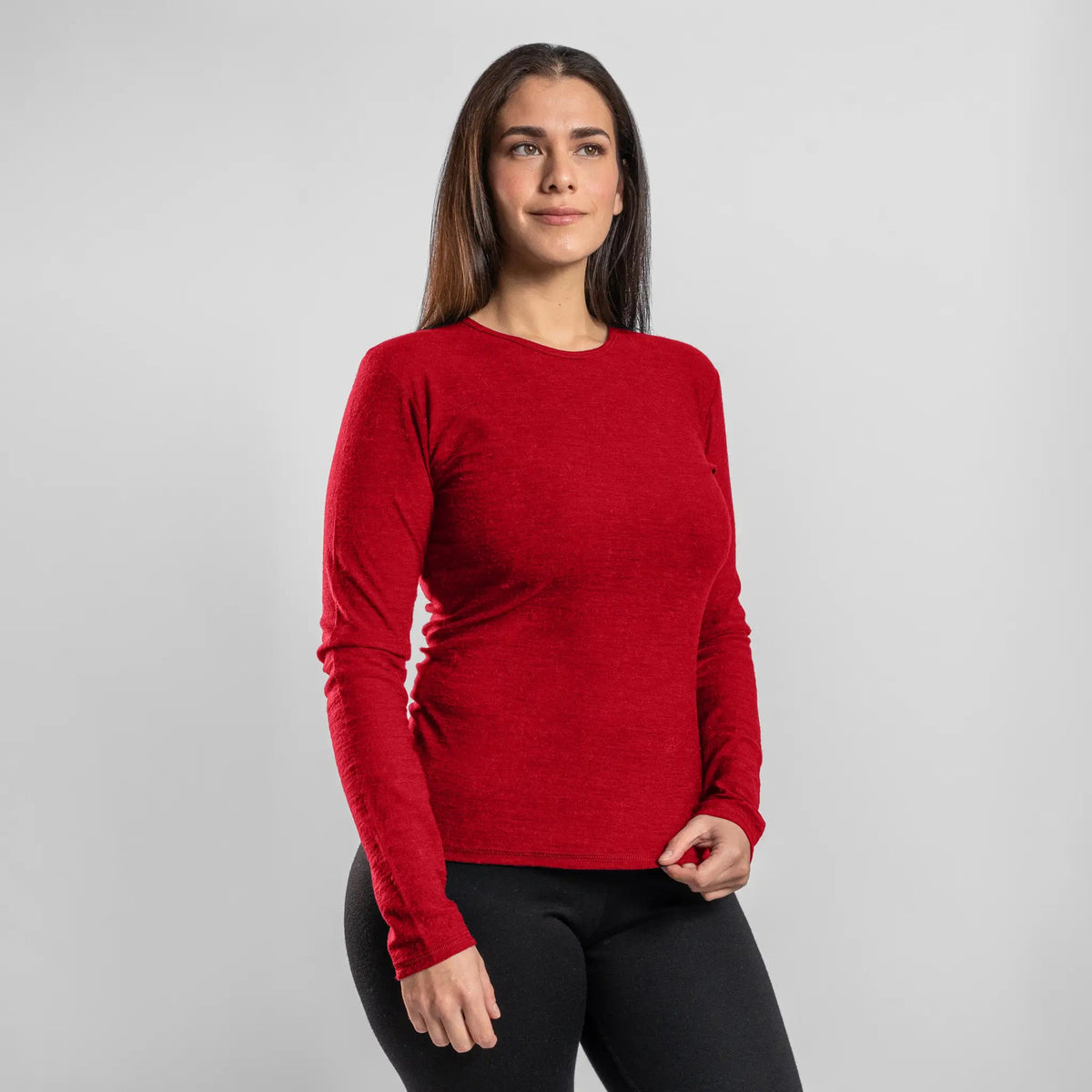 Women's Alpaca Wool Long Sleeve T-Shirt: 160 Ultralight color red