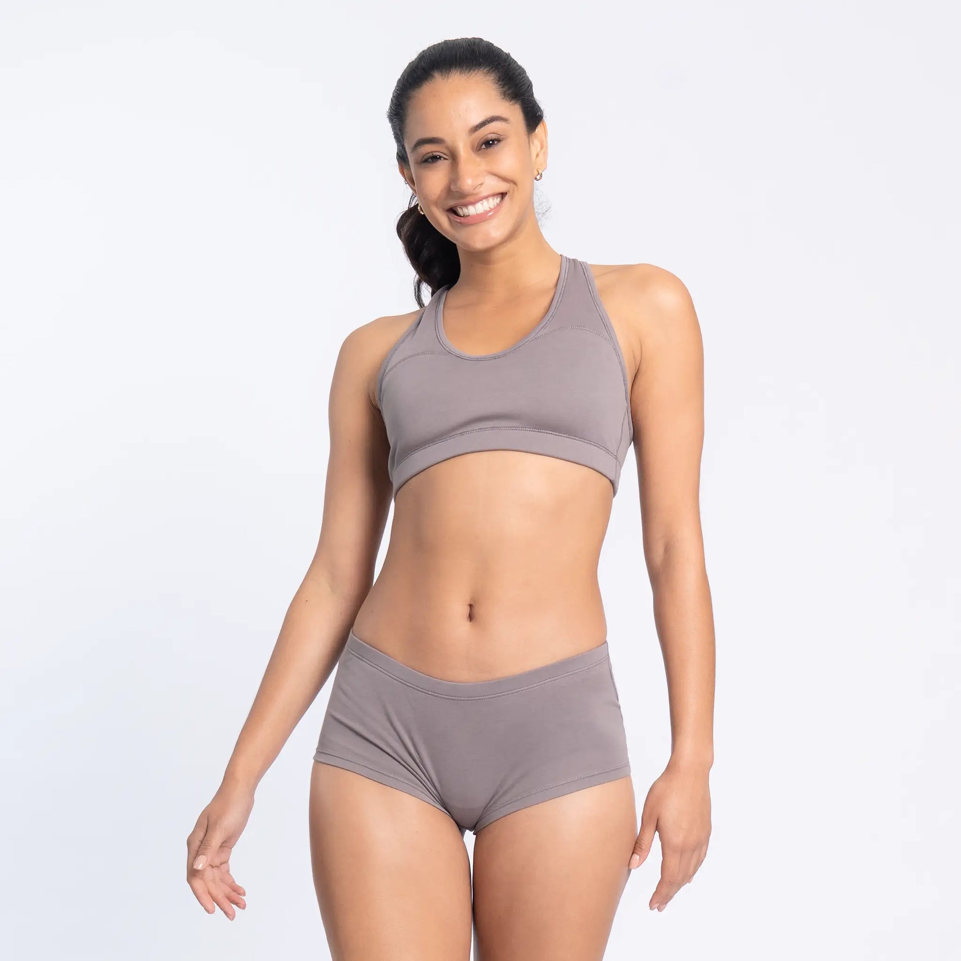 womens eco friendly sports bra color natural gray