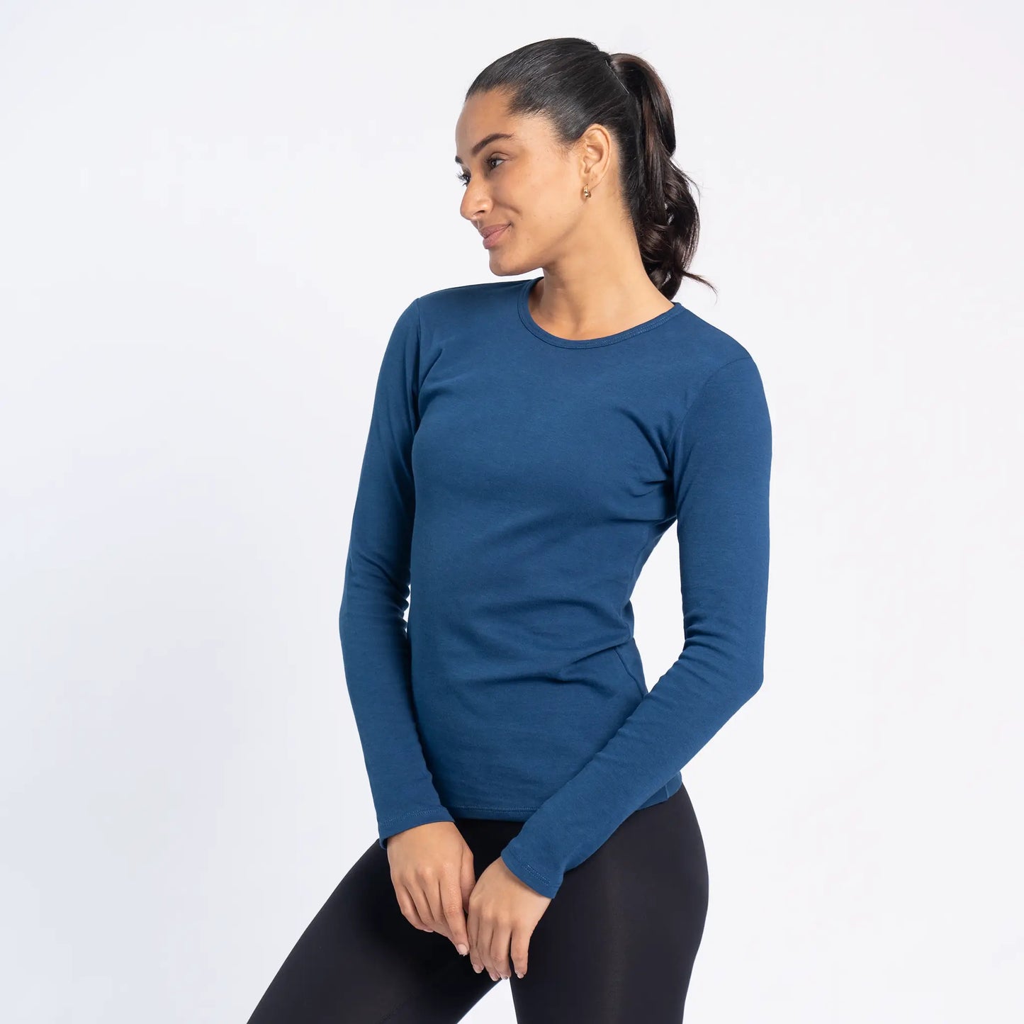 womens eco friendly tshirt long sleeve color natural blue