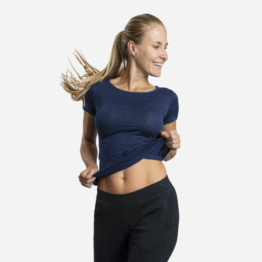 Women's Alpaca Wool T-Shirt: 160 Ultralight Crew Neck color Navy Blue