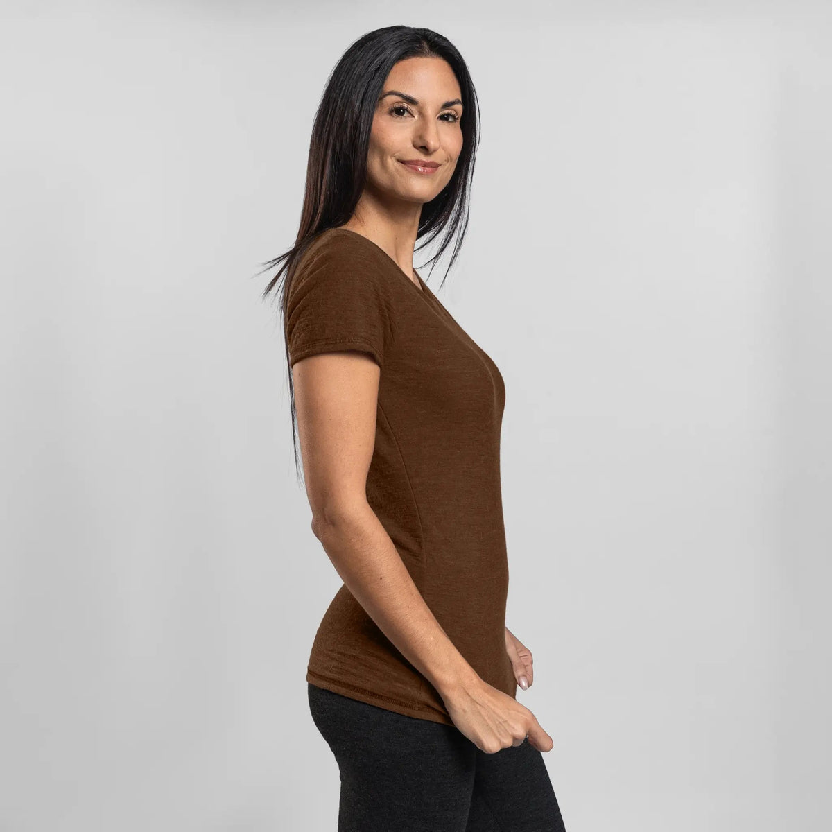 Women's Alpaca Wool T-Shirt: 160 Ultralight Crew Neck color Brown