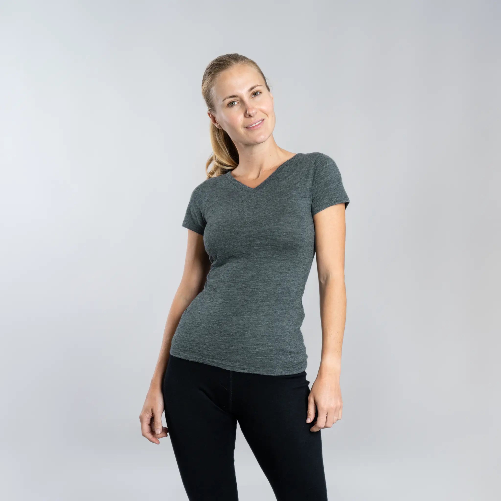 Women's Alpaca Wool Shirt: 160 Ultralight V-Neck color Gray