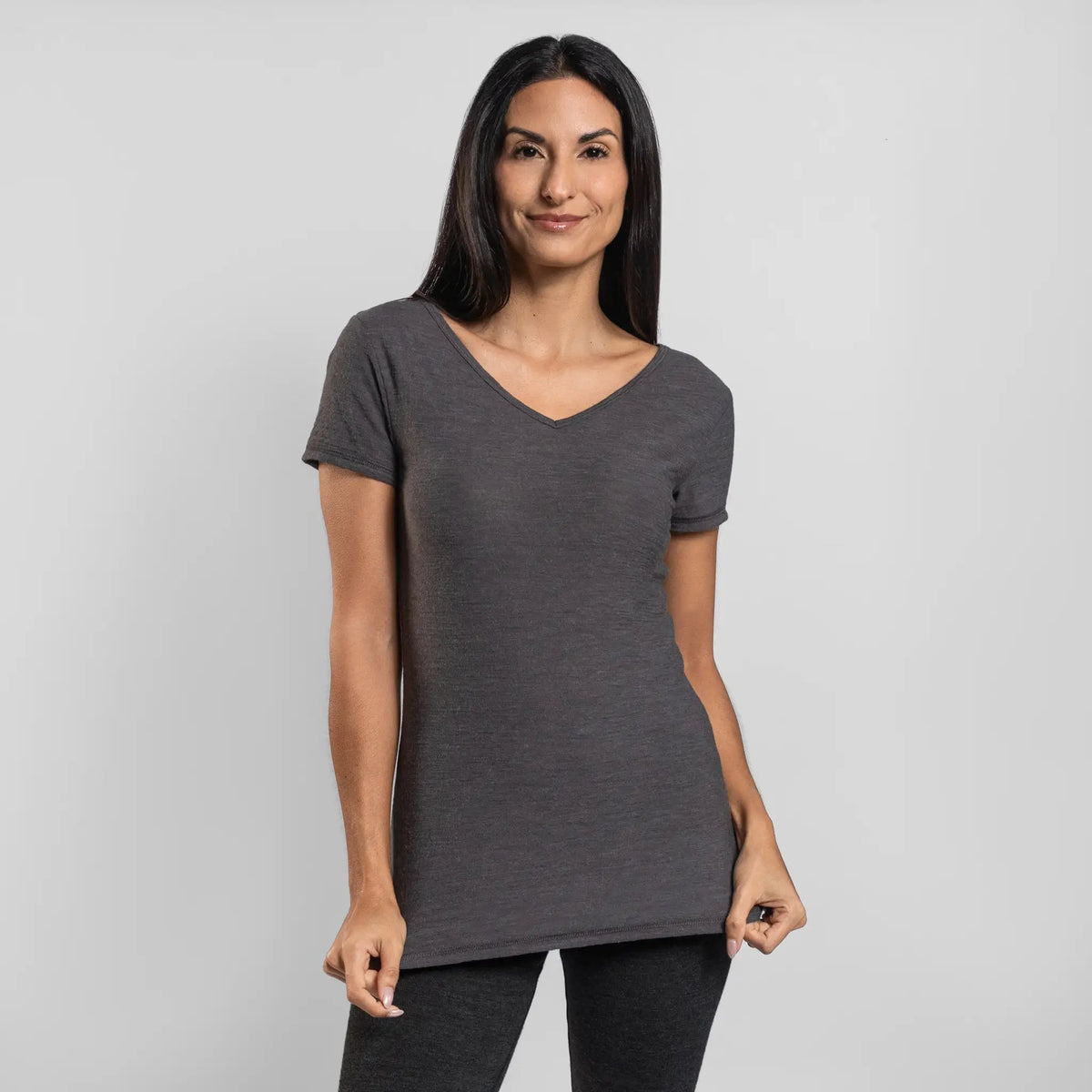 Women's Alpaca Wool T-Shirt: 160 Ultralight V-Neck color gray