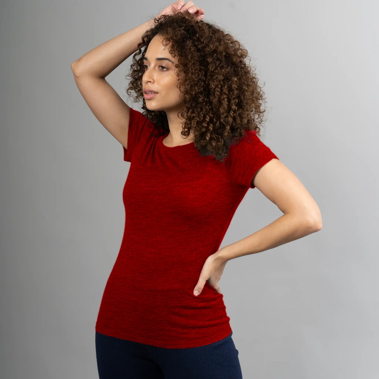 womens functional crew neck tshirt color red