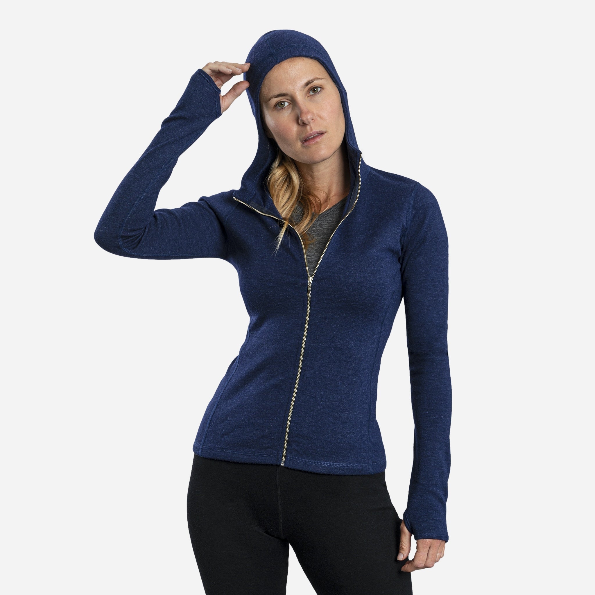 womens functional hoodie jacket full zip color navy blue 