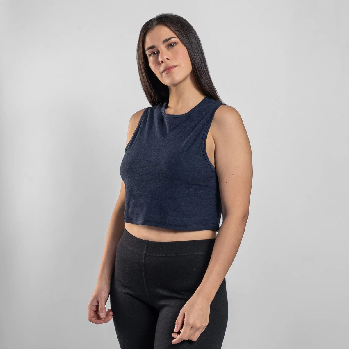 womens gots crop tank ultralight color navy blue