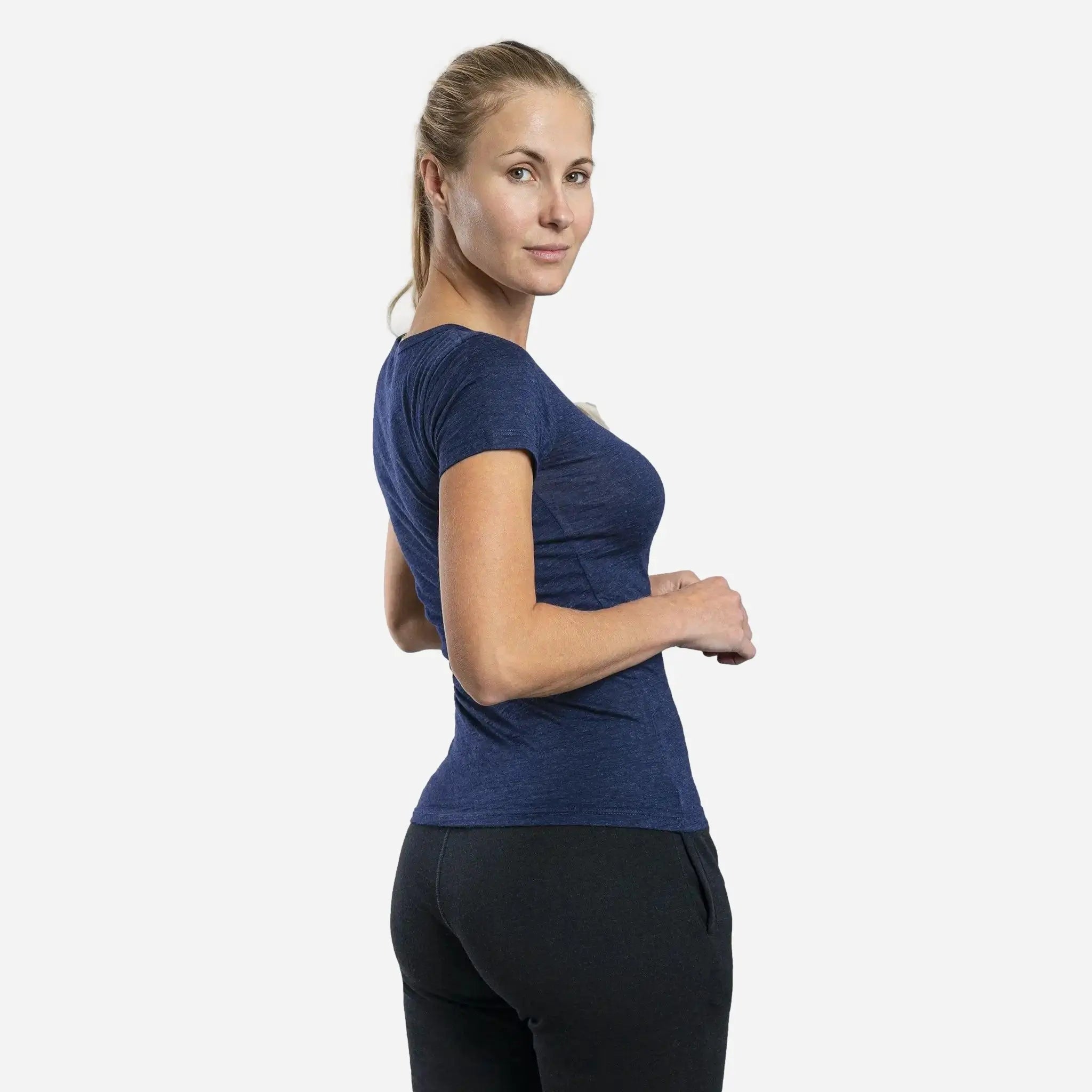 womens high performance vneck tshirt color navy blue