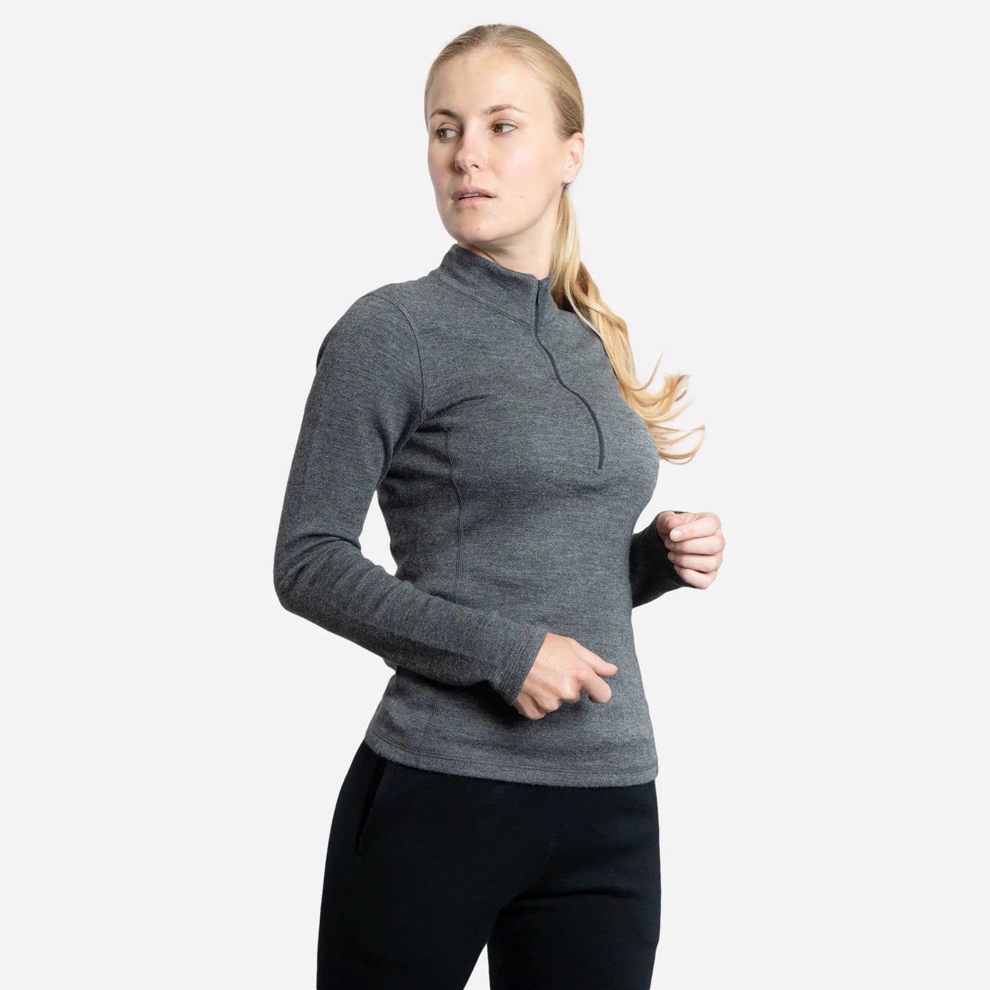 womens highly breathable baselayer half zip color gray