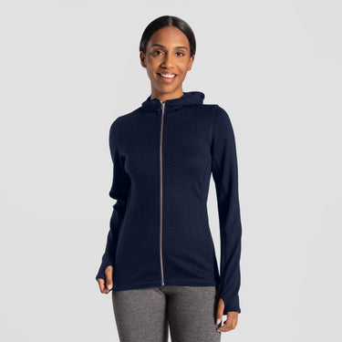 womens low impact dye hoodie jacket full zip color navy blue