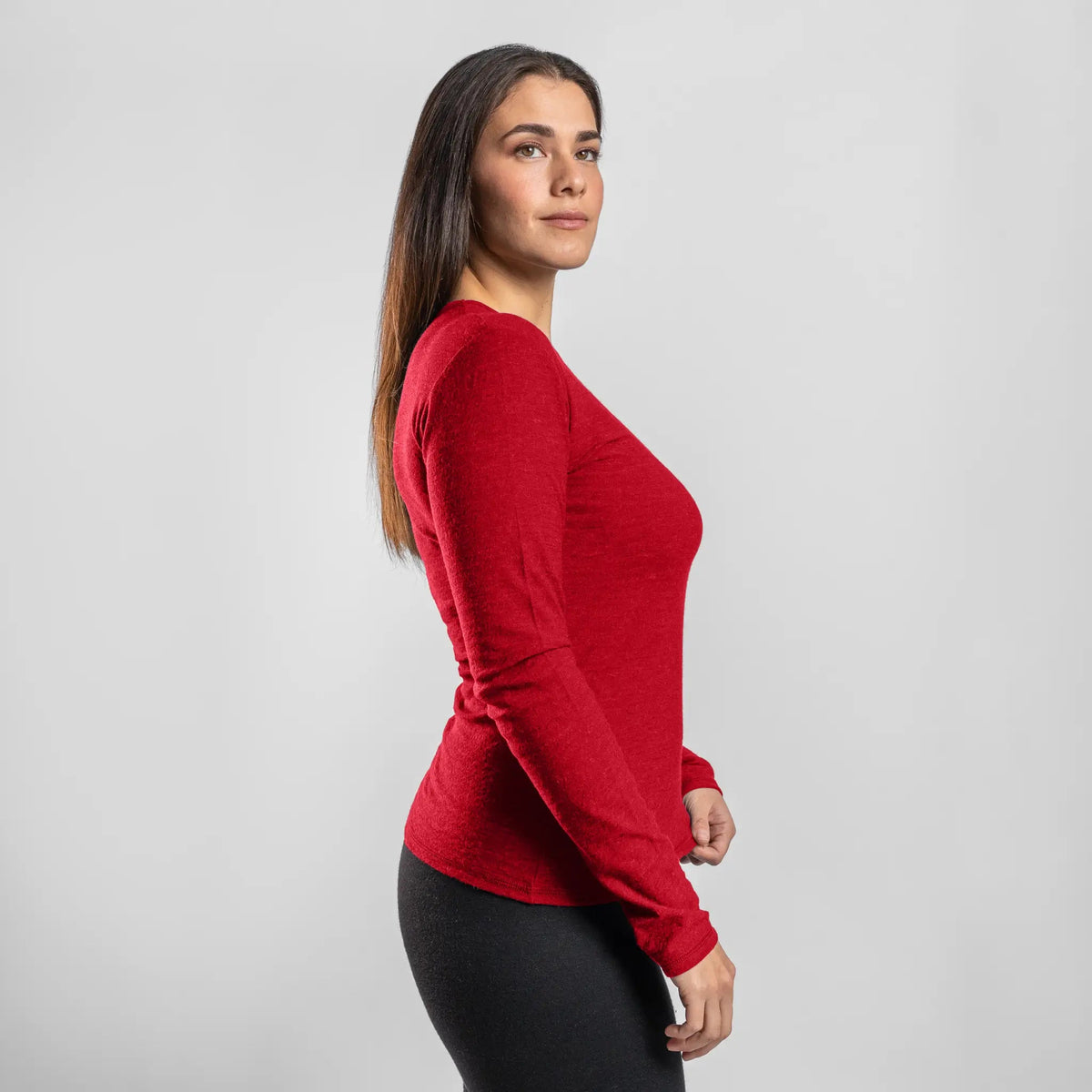 Women's Alpaca Wool Long Sleeve T-Shirt: 160 Ultralight color red