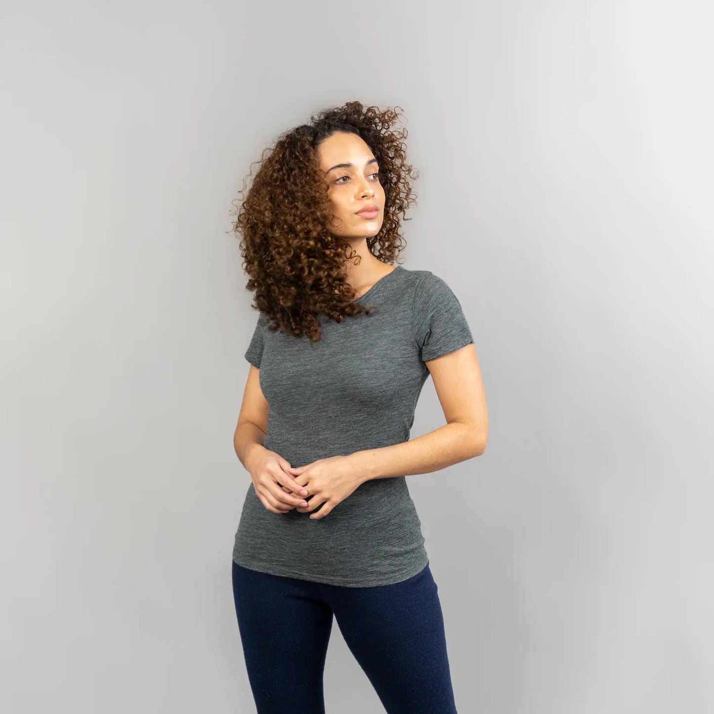 womens low impact dye tshirt crew neck color gray