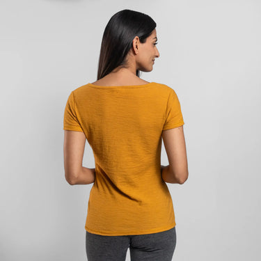 womens low impact tshirt crew neck color gold