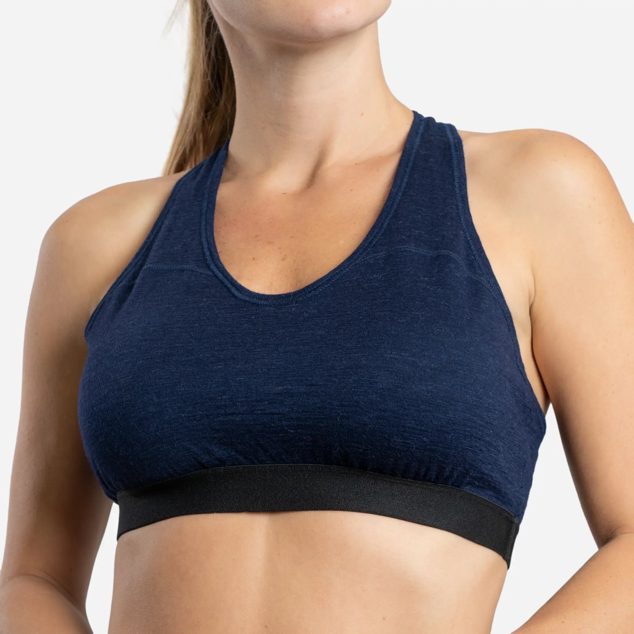 Sweat Wicking Womens Alpaca Wool Sports Bra 160 Ultralight color navy blue