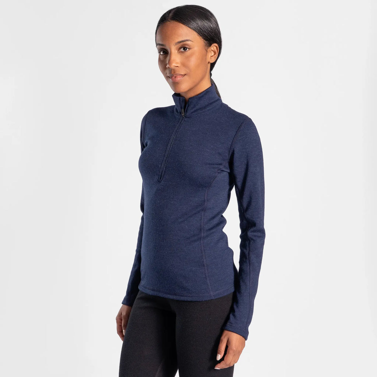 womens most comfortable baselayer half zip color navy blue