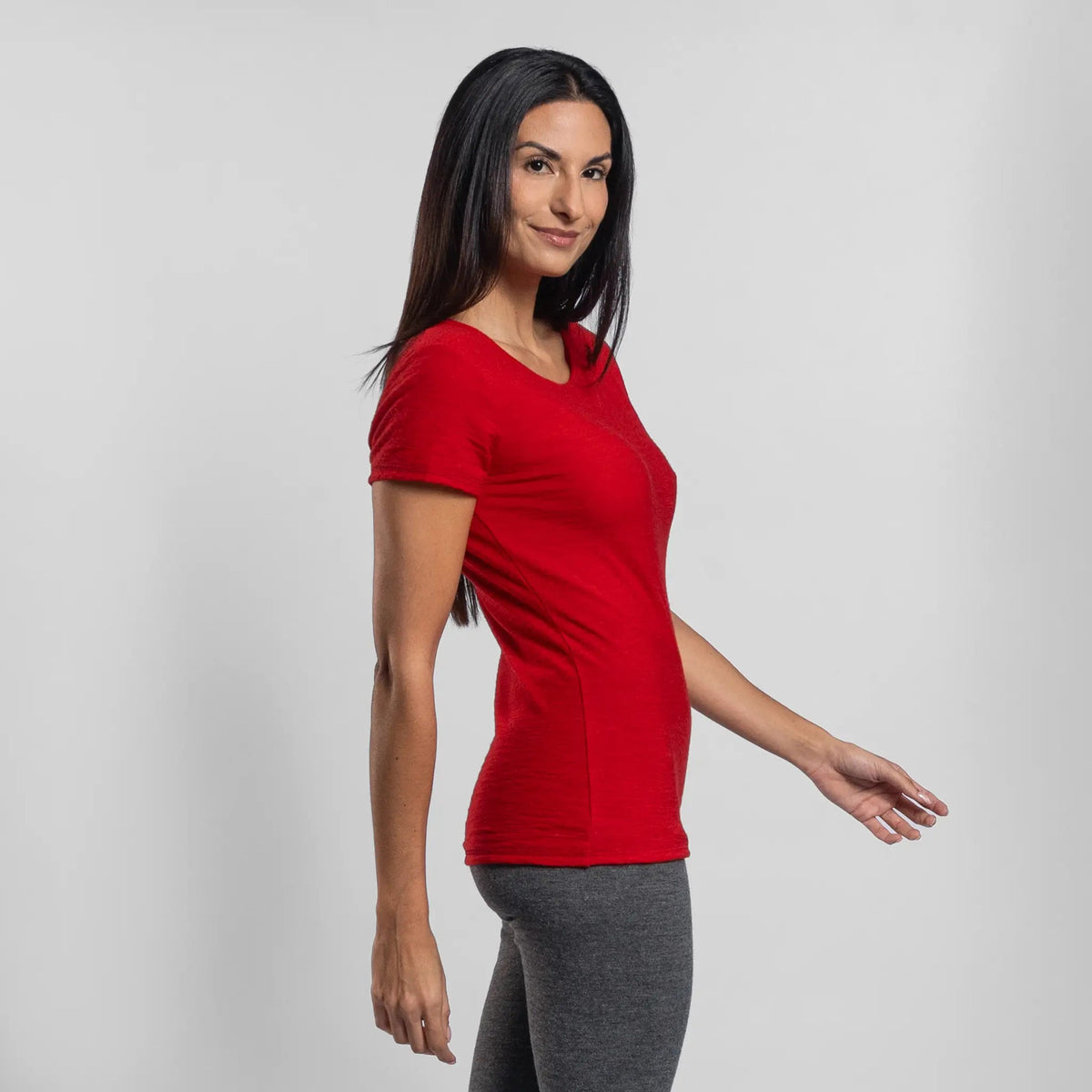 Women's Alpaca Wool T-Shirt: 160 Ultralight Crew Neck color Red