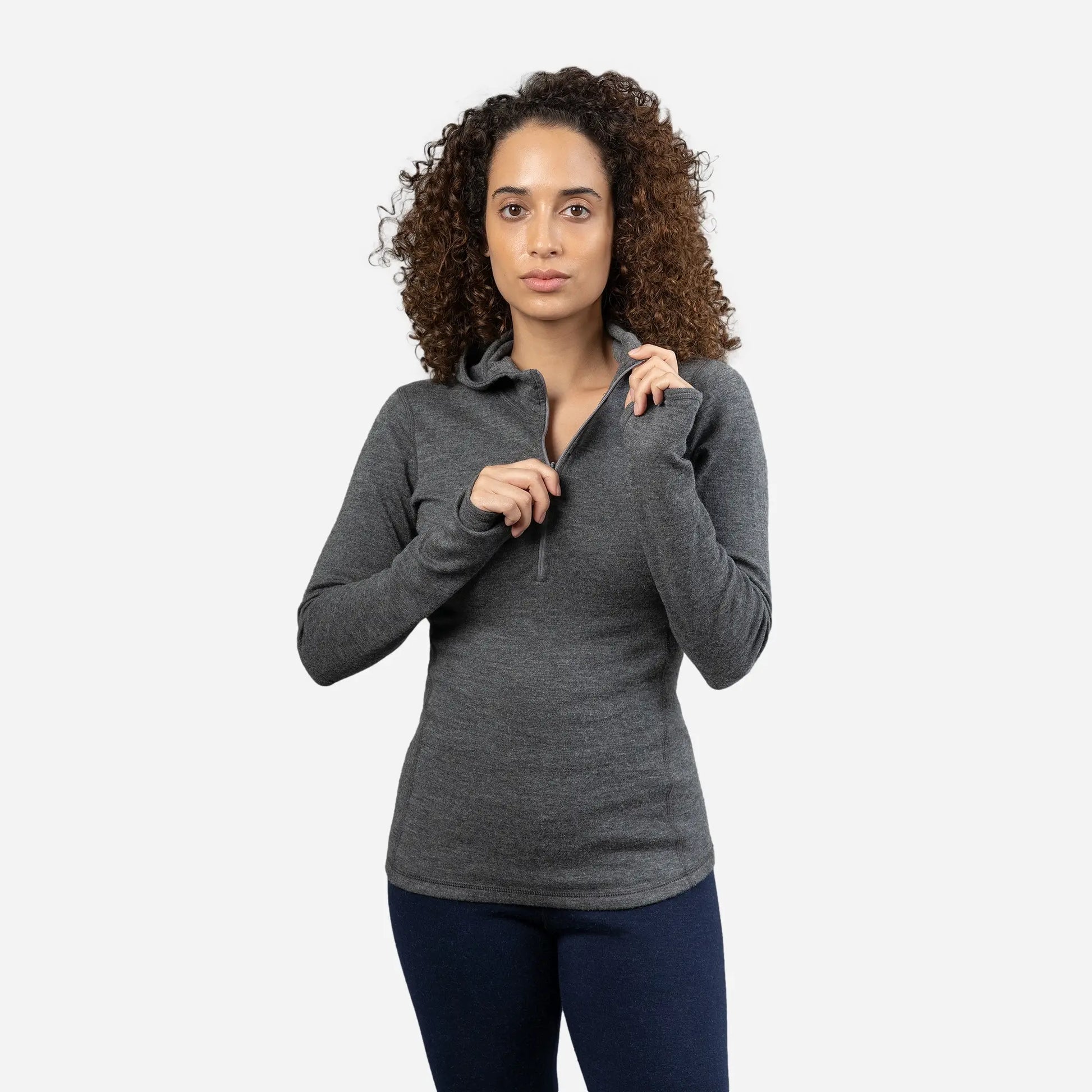 womens natural baselayer hoodie halfzip color gray