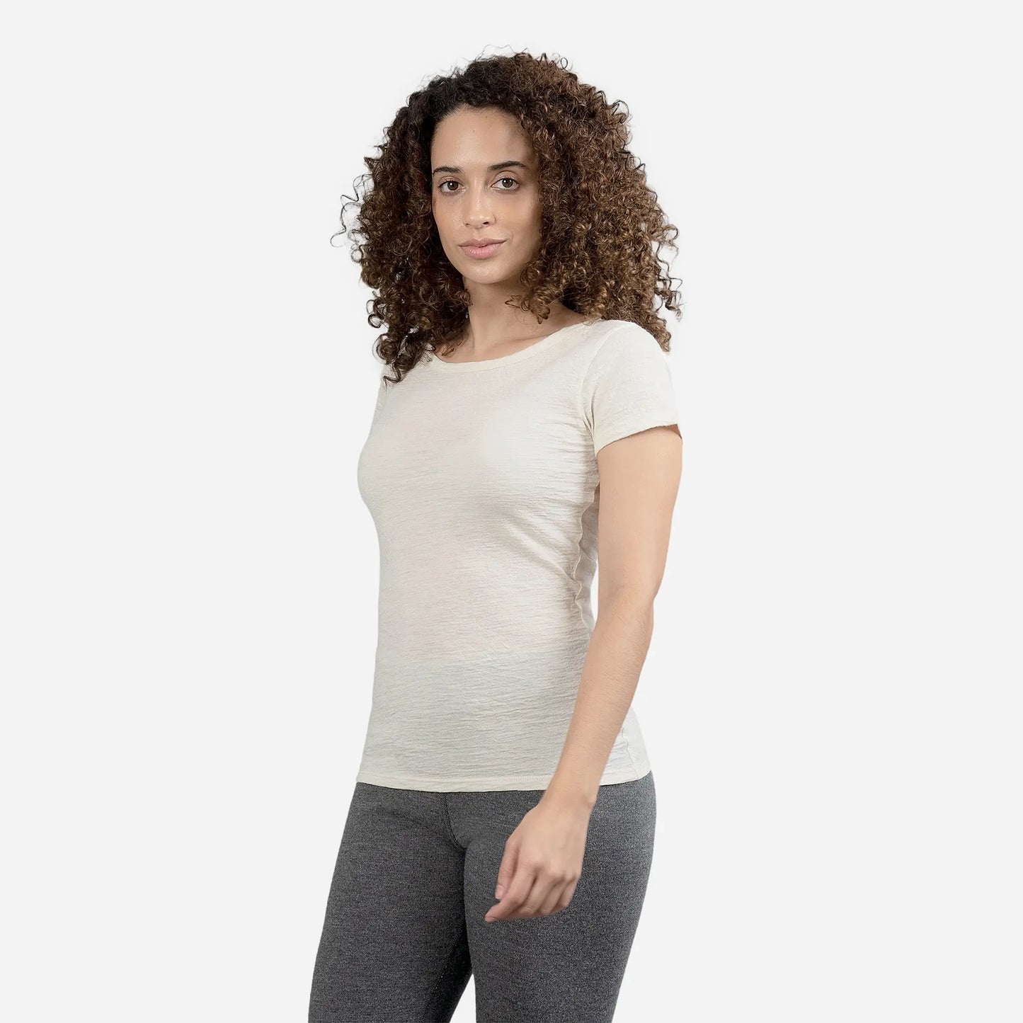 Women's Alpaca Wool T-Shirt: 160 Ultralight Crew Neck color Undyed