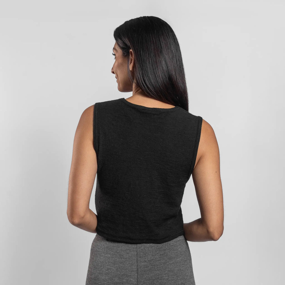 womens natural fiber crop tank featherweight color black