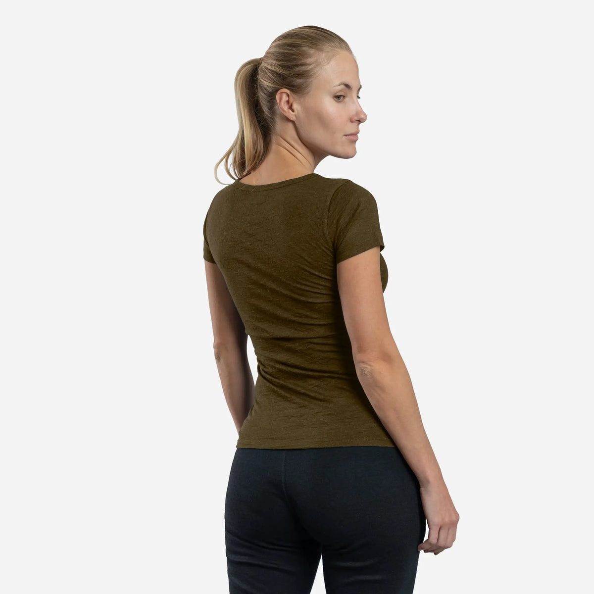 Women's Alpaca Wool T-Shirt: 160 Ultralight Crew Neck color Green