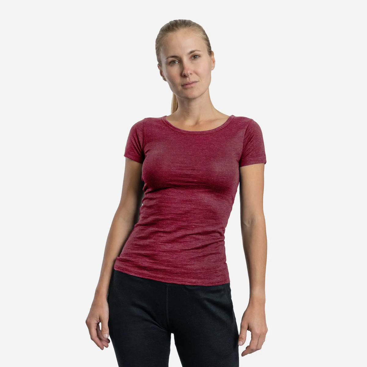 Women's Alpaca Wool T-Shirt: 160 Ultralight Crew Neck color Natural Red