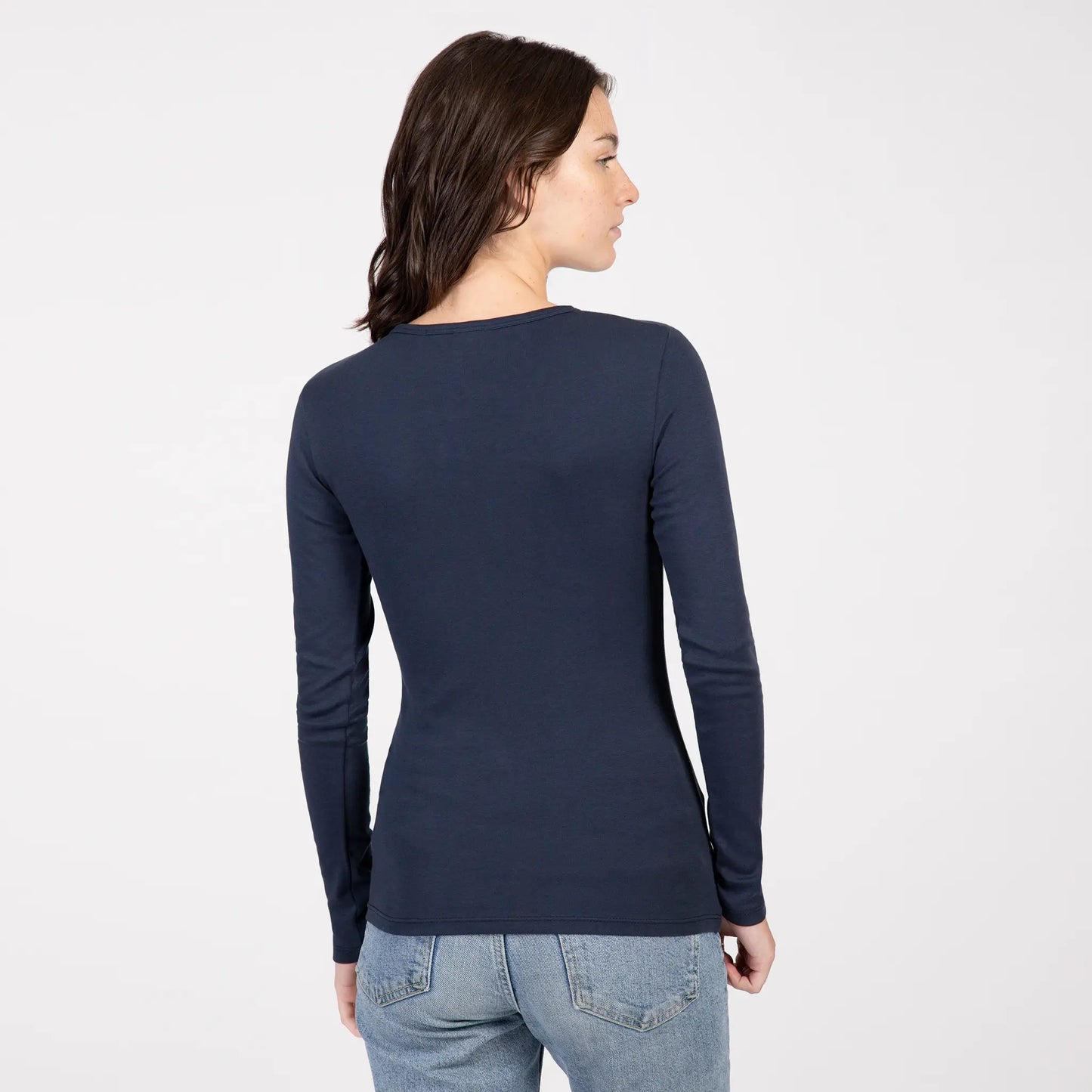 womens no microplastic tshirt long sleeve color navy blue