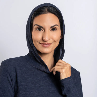 womens organic sun hoodie ultralight color navy blue