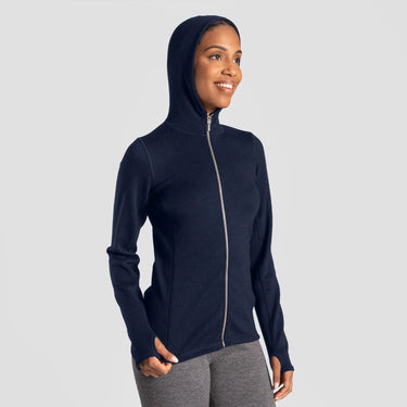 womens outdoor activities hoodie jacket full zip color navy blue