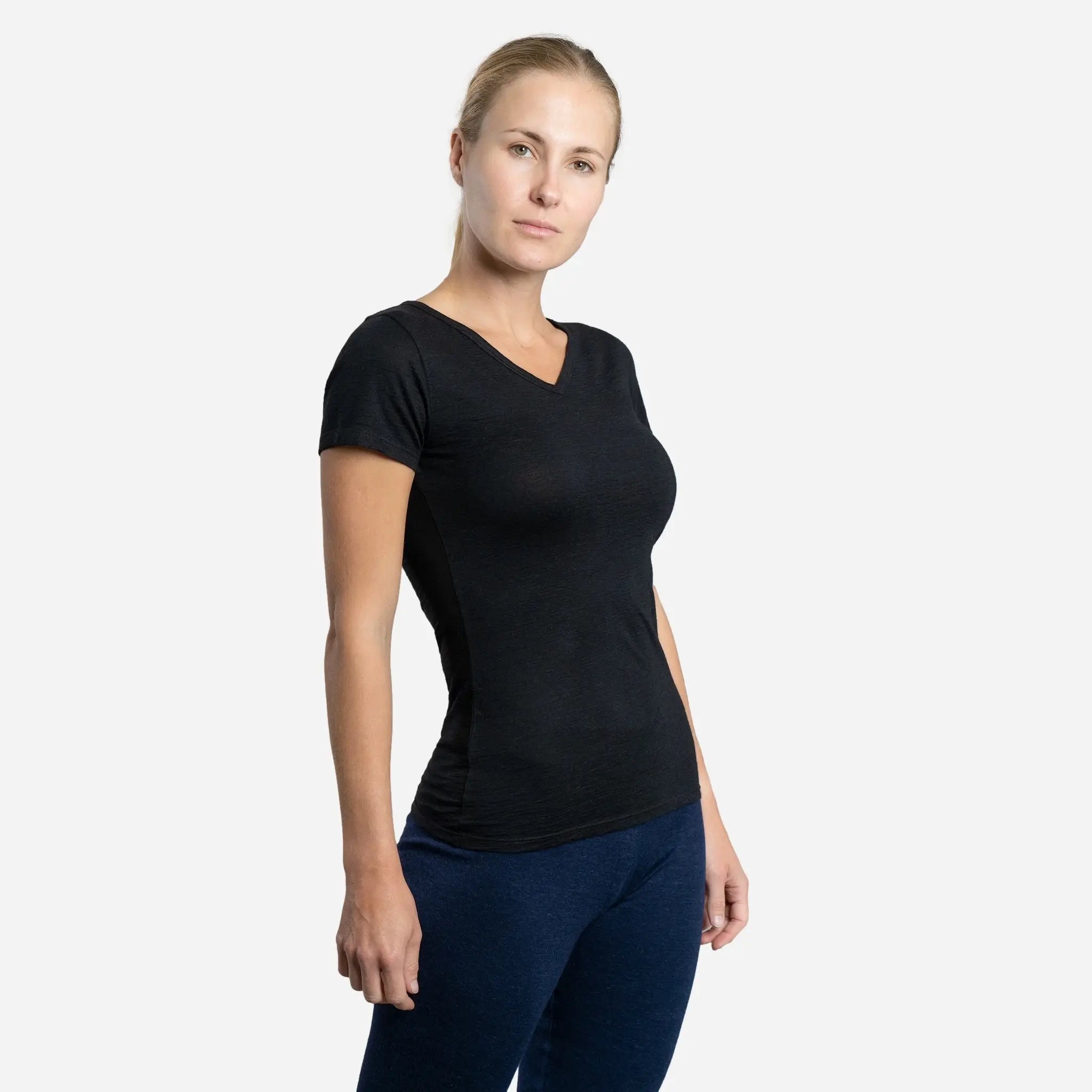 womens outdoor activities vneck tshirt color black