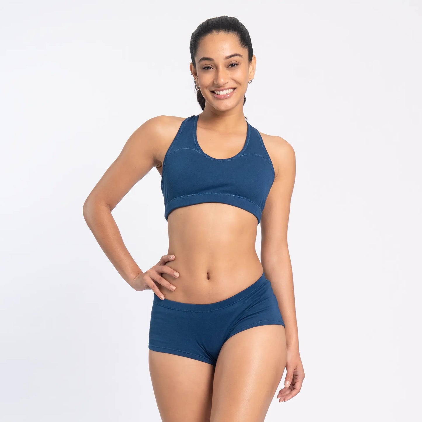 womens pima cotton sports bra color natural blue