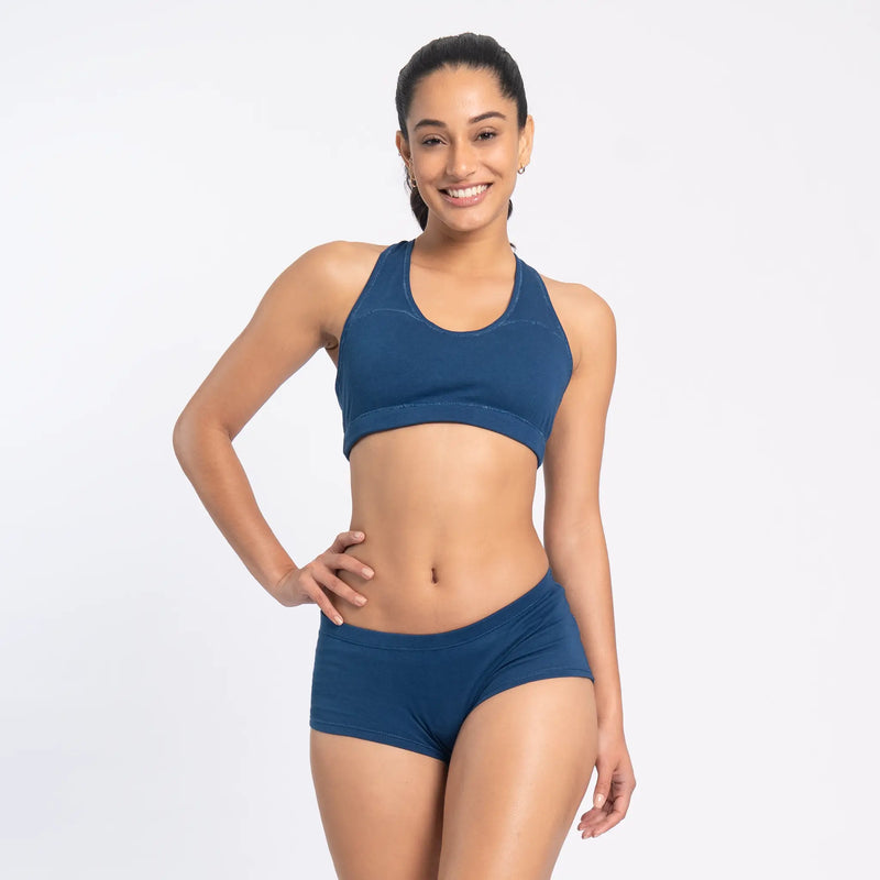 womens pima cotton sports bra color natural blue