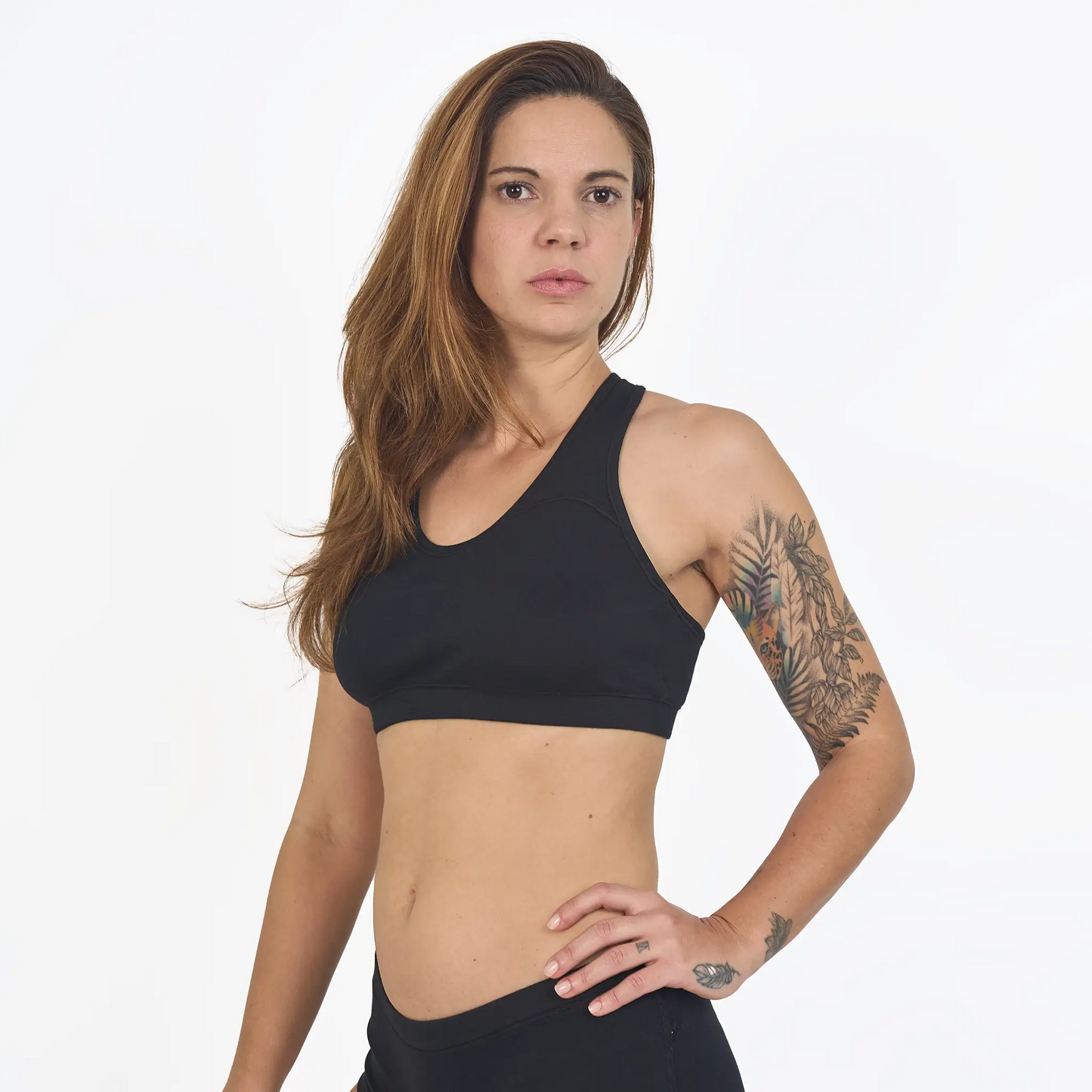 womens plastic free sports bra color black