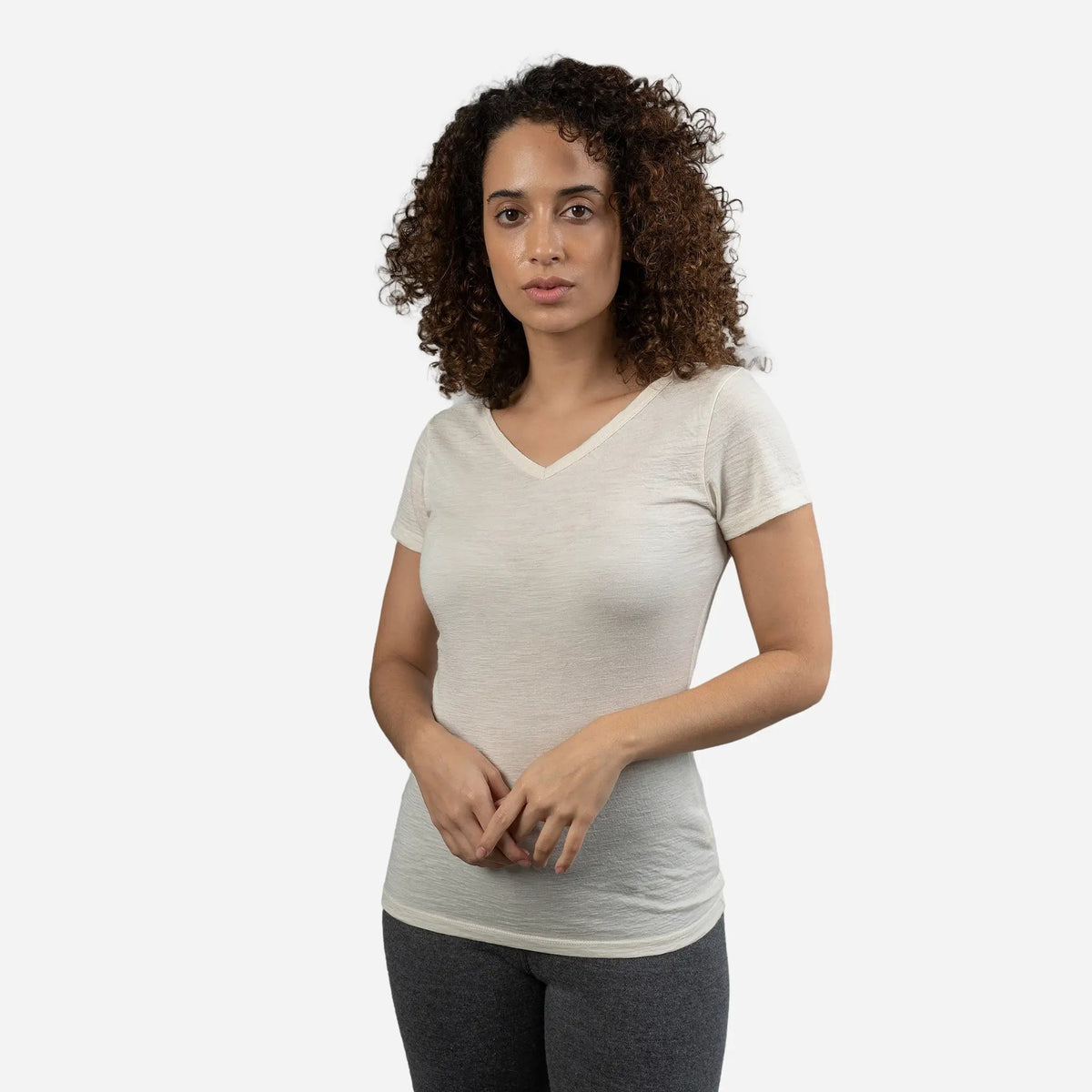Women's Alpaca Wool T-Shirt: 160 Ultralight V-Neck color undyed