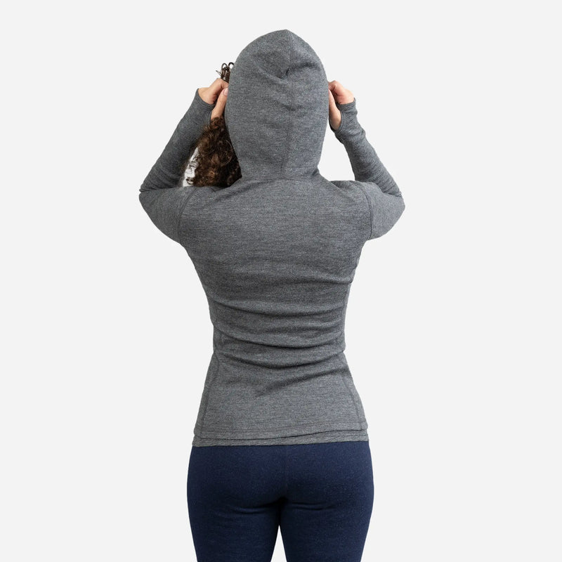 womens single origin baselayer hoodie halfzip black color gray