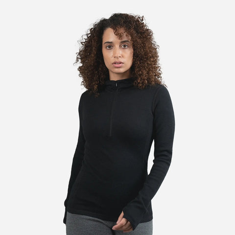 Sweat à capuche en laine d'alpaga pour femme : 300 léger, demi-zip