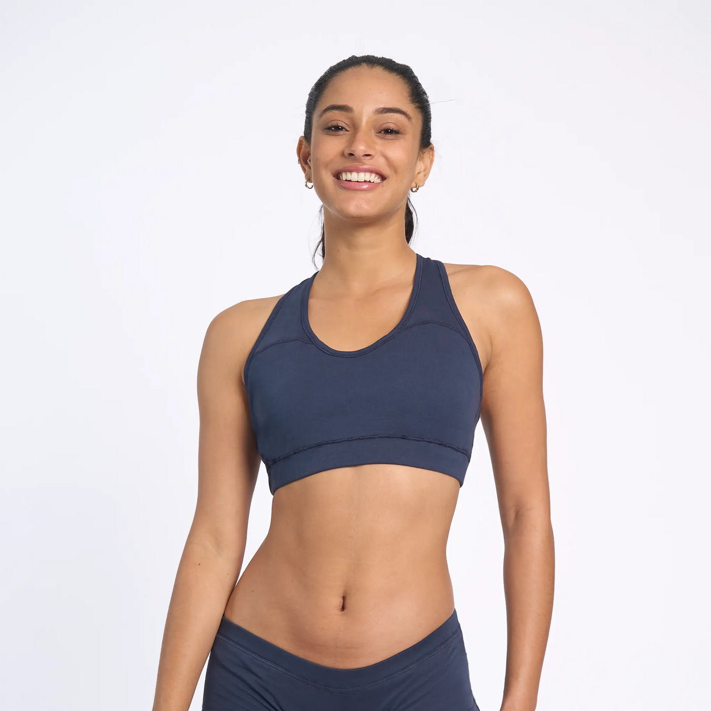 womens smooth pima cotton sports bra color navy blue