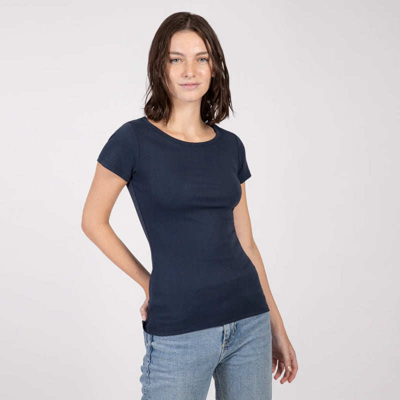 womens smooth pima cotton tshirt crew neck color navy blue