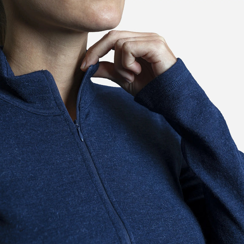 womens sustainable baselayer outdoor half zip color navy blue