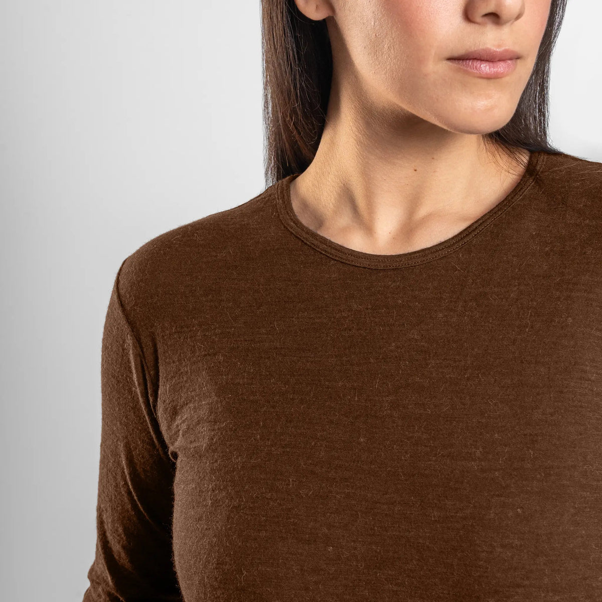 Women's Alpaca Wool Long Sleeve T-Shirt: 160 Ultralight color brown