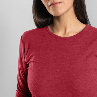 Women's Alpaca Wool Long Sleeve T-Shirt: 160 Ultralight color natural red
