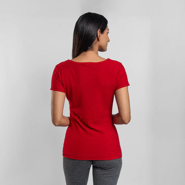 womens sustainable tshirt crew neck color red