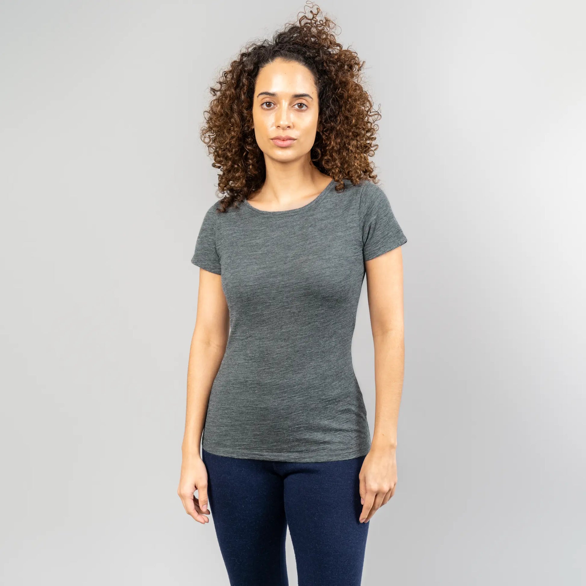womens sweat wicking tshirt crew neck color gray