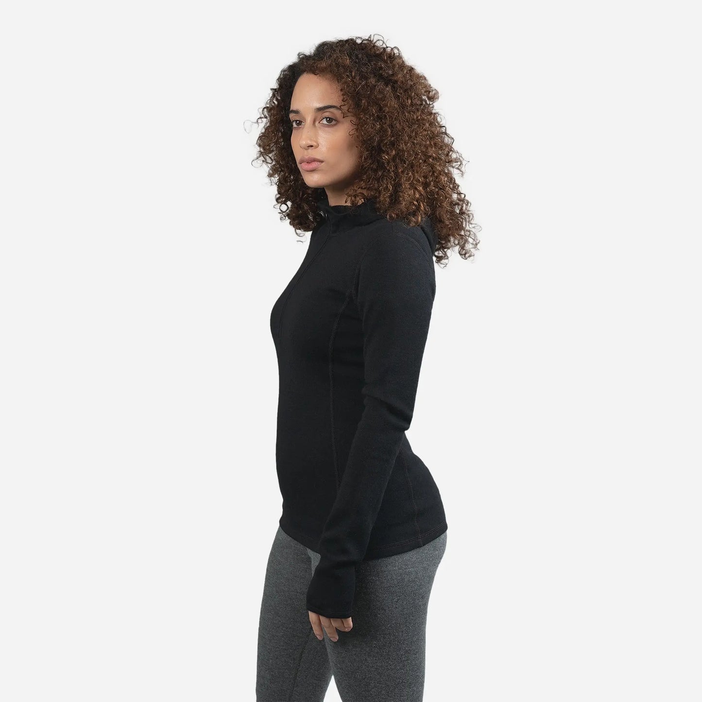 womens temperature regulate baselayer hoodie halfzip color black