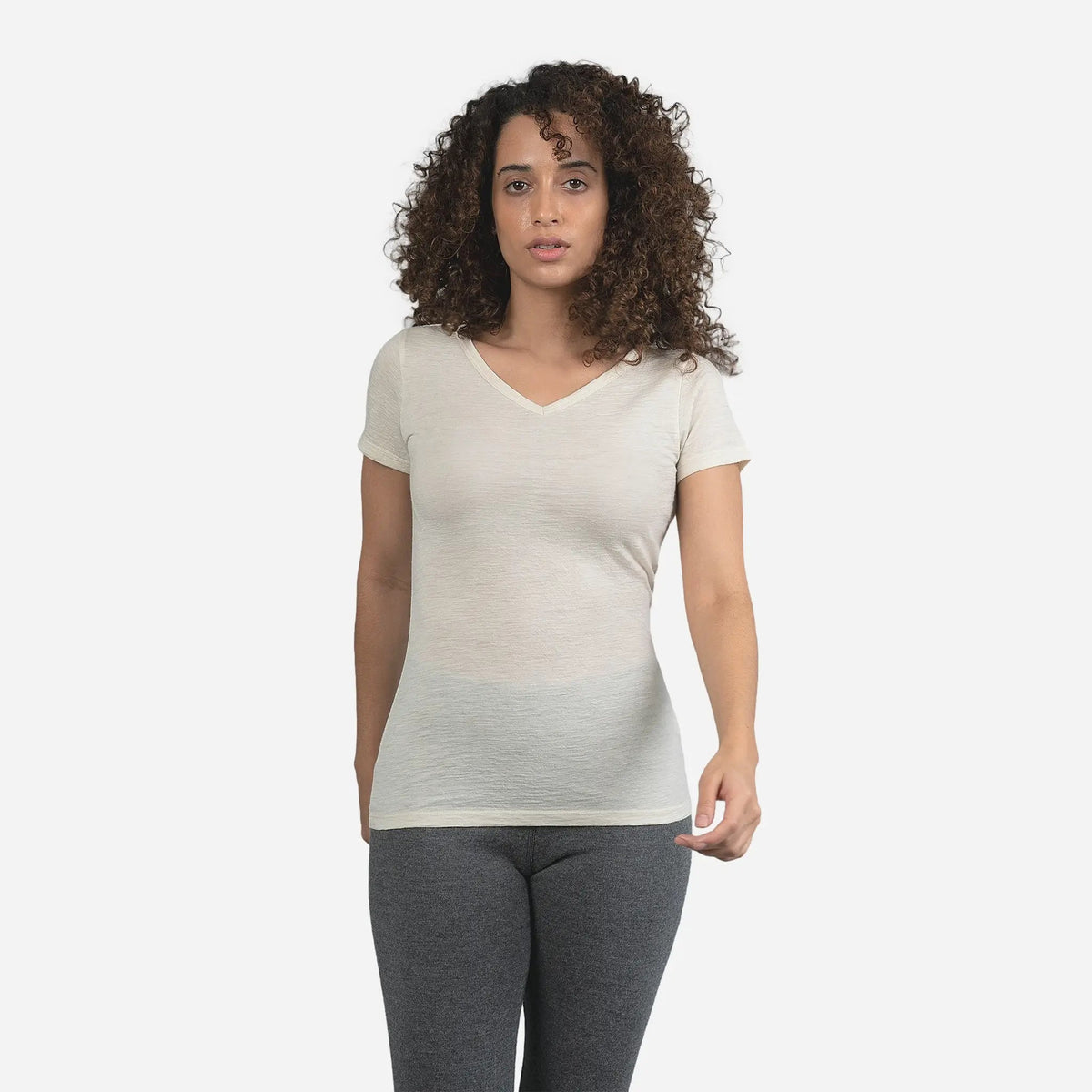 Women's Alpaca Wool T-Shirt: 160 Ultralight V-Neck color undyed