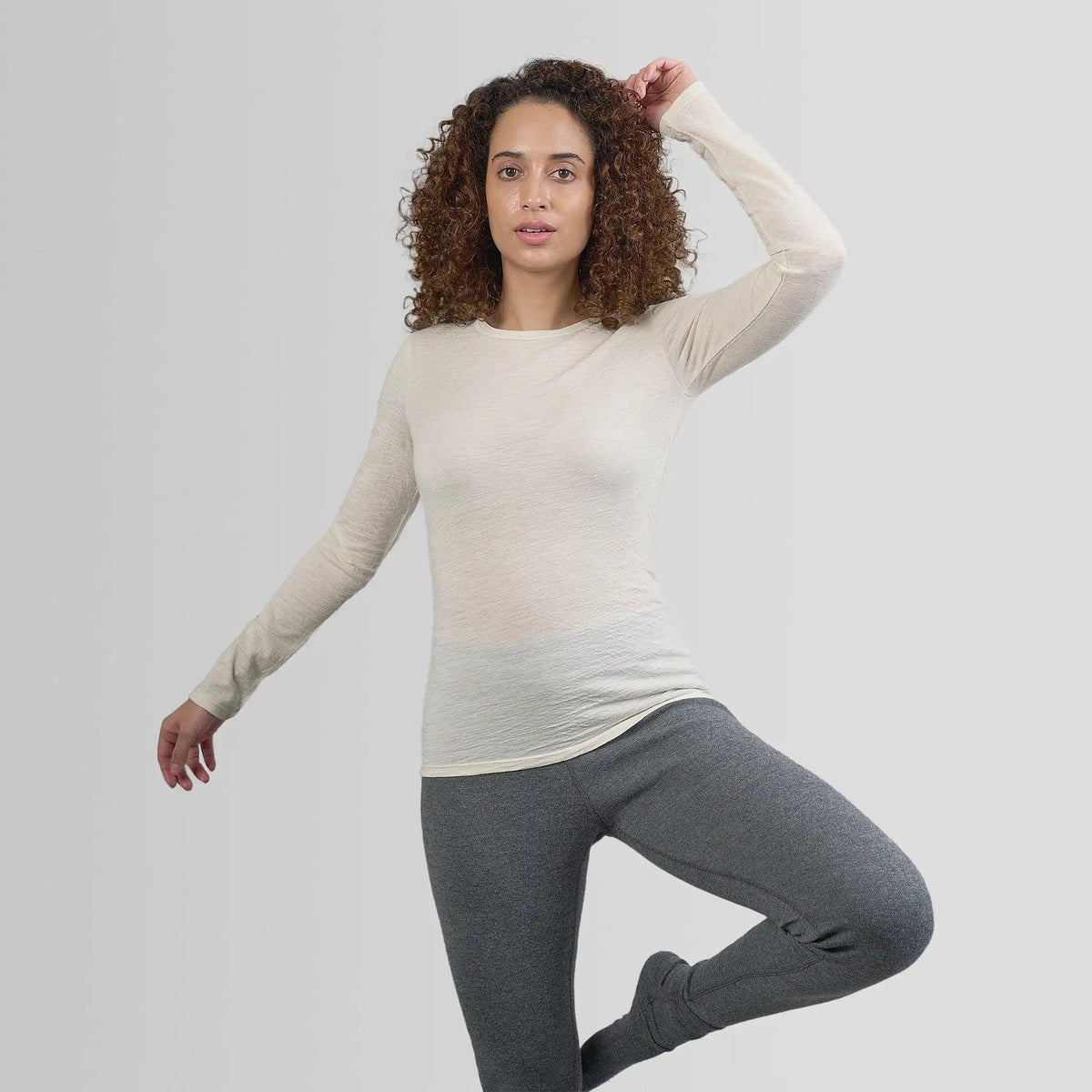 Women's Alpaca Wool Long Sleeve T-Shirt: 160 Ultralight color undyed