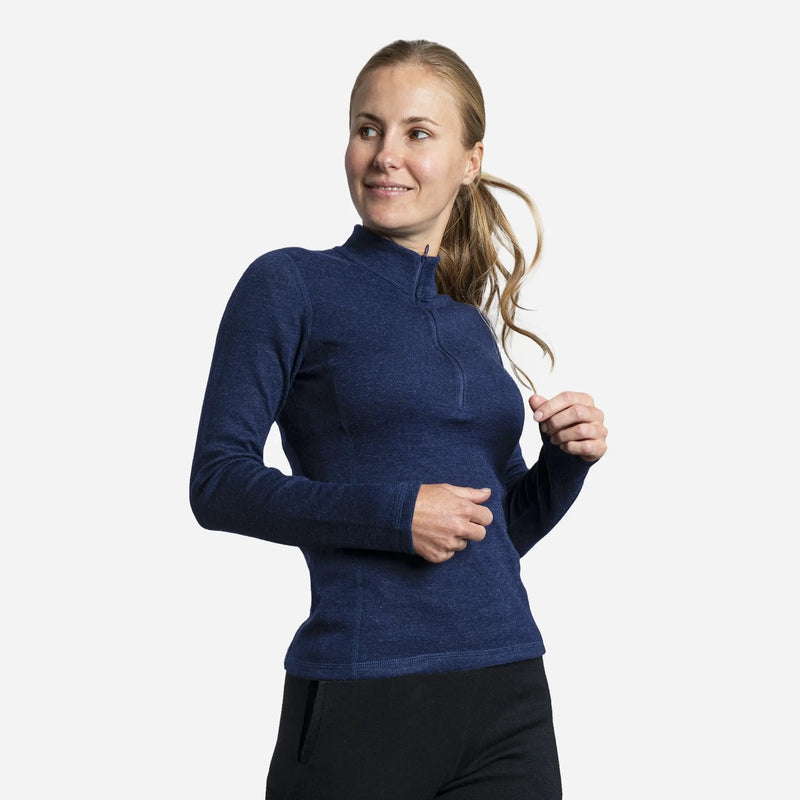 womens warmest baselayer half zip color navy blue