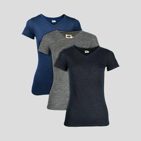 3 Pack Bundle - Women's Alpaca Wool V-Neck T-Shirts: 160 Ultralight